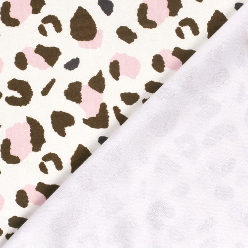 Preview: Frottee Strandtuch Stoff - Leo - naturweiß/braun/rosa