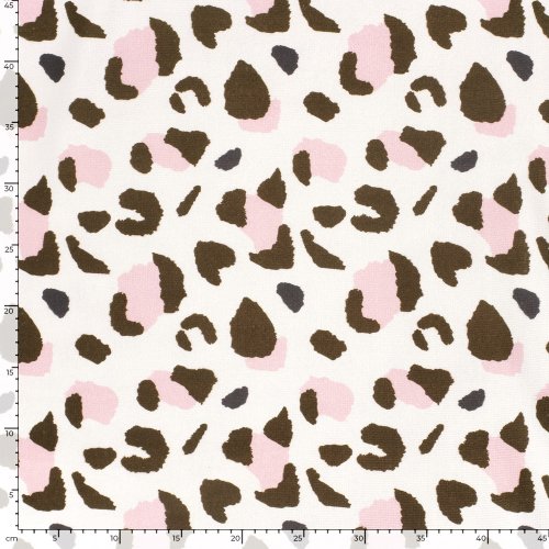 Preview: Frottee Strandtuch Stoff - Leo - naturweiß/braun/rosa