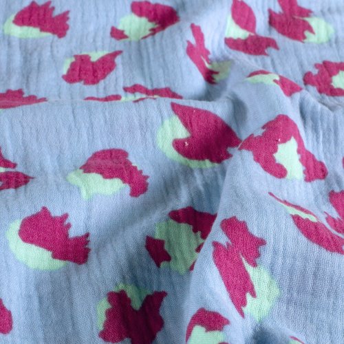 Preview: Musselin - Color Splash Leo - hellblau/türkis/pink