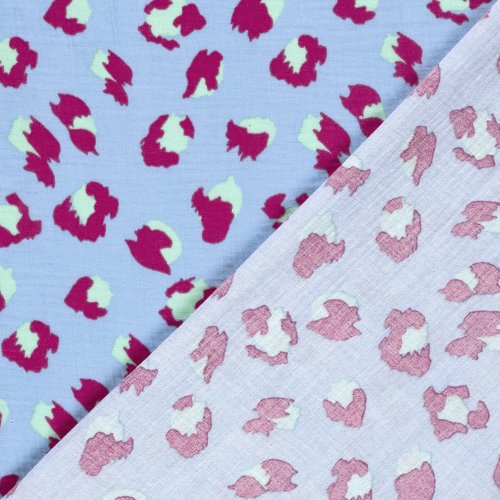 Preview: Musselin - Color Splash Leo - hellblau/türkis/pink