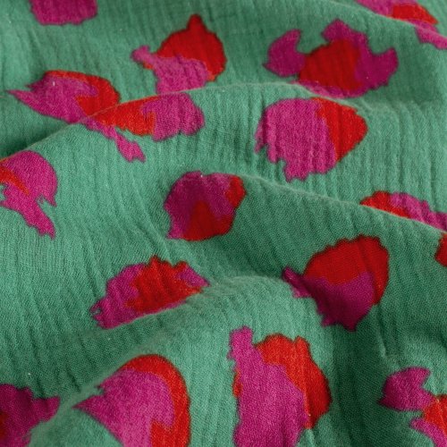 Preview: Musselin - Color Splash Leo - grün/rot/pink