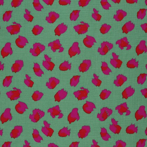 Preview: Musselin - Color Splash Leo - grün/rot/pink