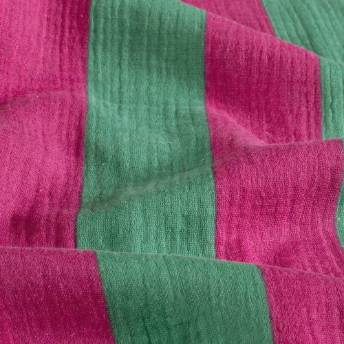 Preview: Musselin - Big Stripes - grün/pink