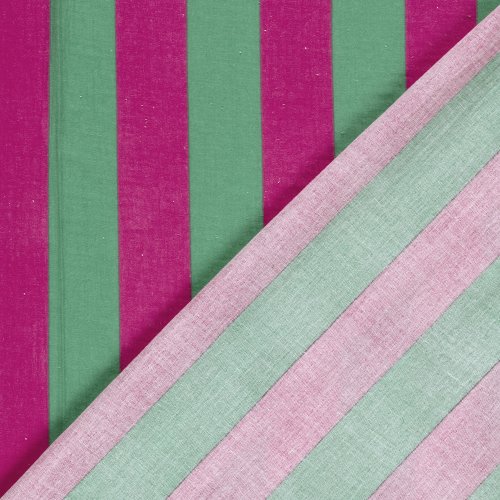 Preview: Musselin - Big Stripes - grün/pink