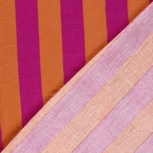 Preview: Musselin - Big Stripes - orange/pink