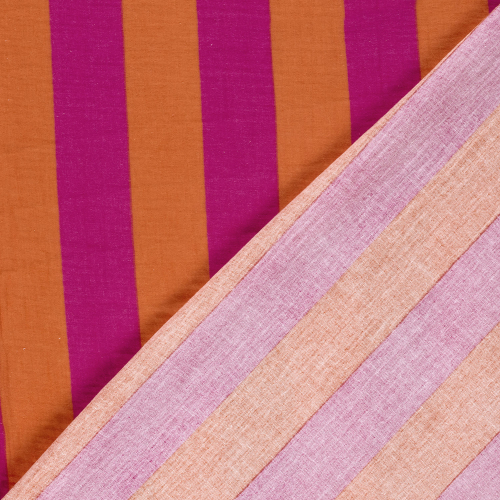 Preview: RESTSTÜCK 0,70m !!! - Musselin - Big Stripes - orange/pink