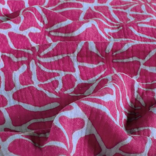 Preview: Musselin - Dorina Flowers - hellblau/fuchsia