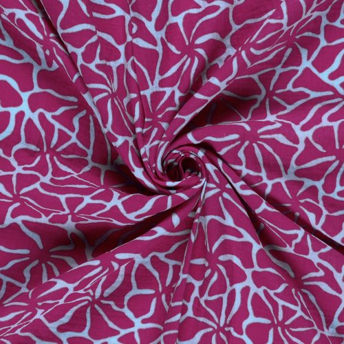 Musselin - Dorina Flowers - hellblau/fuchsia