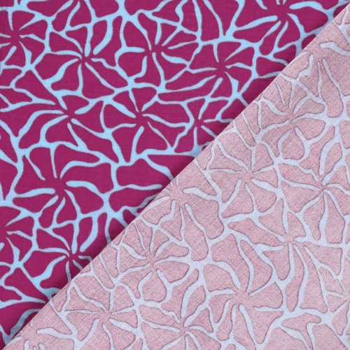 Preview: Musselin - Dorina Flowers - hellblau/fuchsia