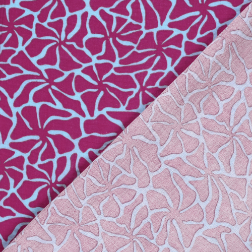 Preview: RESTSTÜCK 0,80m !!! - Musselin - Dorina Flowers - hellblau/fuchsia