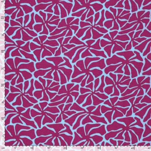 Preview: Musselin - Dorina Flowers - hellblau/fuchsia