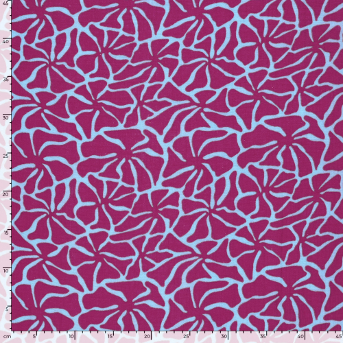 Preview: RESTSTÜCK 0,80m !!! - Musselin - Dorina Flowers - hellblau/fuchsia