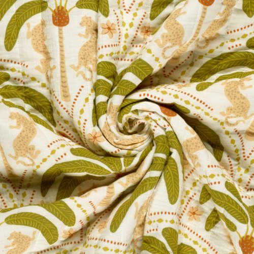 Doubleface Musselinstepper - Levia - ecru/grün/gelb