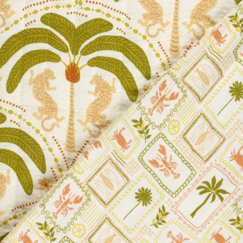 Doubleface Musselinstepper - Levia - ecru/grün/gelb