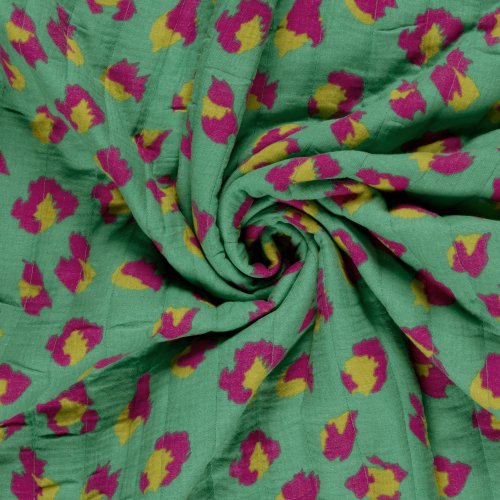 Preview: Doubleface Musselinstepper - Nyra - grün/pink/gelb