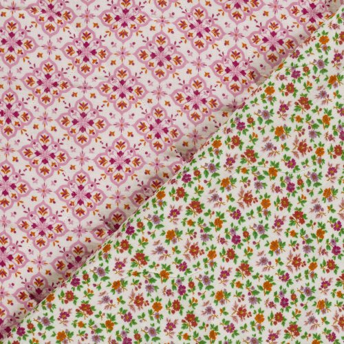 Doubleface Musselinstepper - Rosamee - rosa/weiß/grün