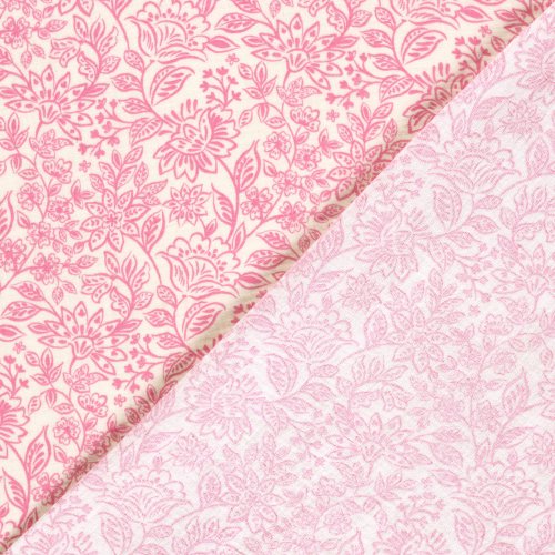 Preview: Musselin - Pink Garden - offwhite/pink