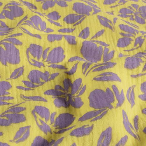 Musselin - Kanta Flowers - gelb/flieder