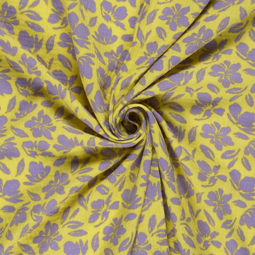 Preview: Musselin - Kanta Flowers - gelb/flieder