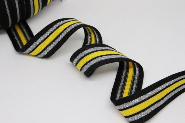 Glam Stripes - unelastisch 2,8 cm - schwarz/silber Lurex/gelb