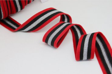 Glam Stripes - unelastisch 2,8 cm - rot/schwarz/silber Lurex