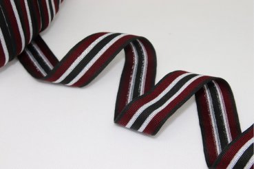 Glam Stripes - unelastisch 2,8 cm - bordeaux/weiß silber Lurex/schwarz