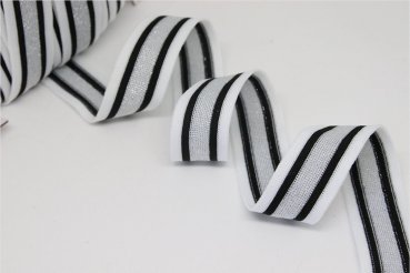 Glam Stripes - unelastisch 2,8 cm - weiß/schwarz/silber Lurex