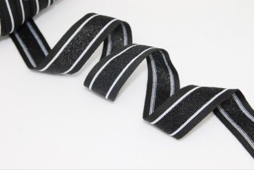 Glam Stripes - unelastisch 2,8 cm - schwarz/weiß/schwarz Lurex