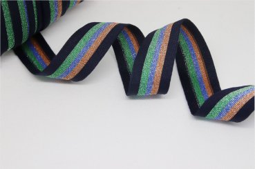 Glam Stripes - unelastisch 2,8 cm - dunkelblau/grün/kobalt Lurex