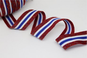 Glam Stripes - unelastisch 2,8 cm - rot multi Lurex/weiß/kobalt blau