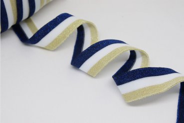 Glam Stripes - unelastisch 2,8 cm - gold Lurex/weiß/kobalt Lurex