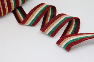 Glam Stripes - unelastisch 2,8 cm - rot/grün/gold/weiß Lurex