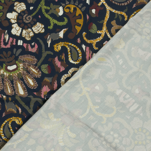 Preview: Viskose Satin - matt - Boho Paisley - navy