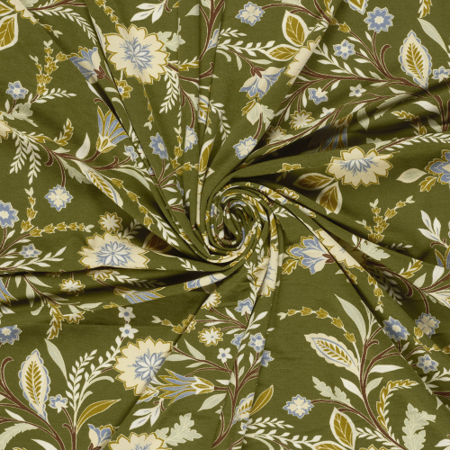 Preview: Viskosejersey - Evie Flowers - olive