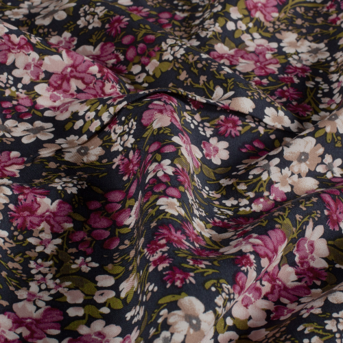 Preview: Viskose - Milda Flowers - magenta/navy