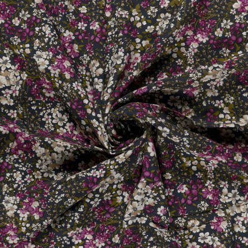 Viskose - Milda Flowers - magenta/navy