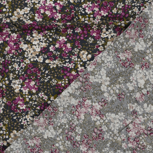 Preview: Viskose - Milda Flowers - magenta/navy