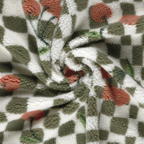 Preview: Teddy Plüsch - Cherry Check - offwhite/green