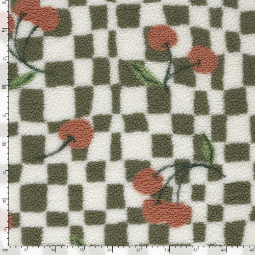 Teddy Plüsch - Cherry Check - offwhite/green