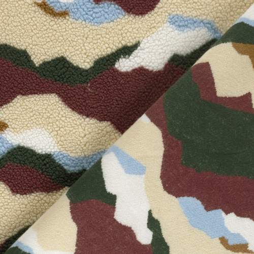 Teddy Plüsch - Mantelstoff - Mountain - bordeaux/green/sand