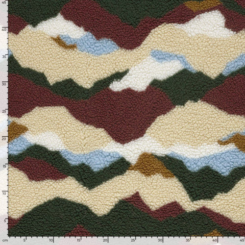 Teddy Plüsch - Mantelstoff - Mountain - bordeaux/green/sand