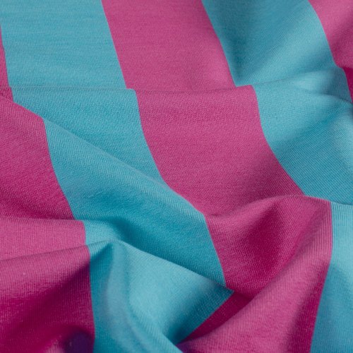 Preview: French Terry - Blockstreifen - fuchsia/türkis - by Fräulein von Julie