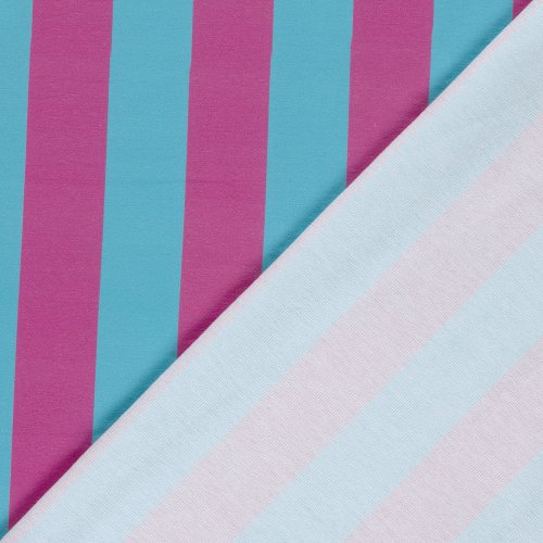 Preview: French Terry - Blockstreifen - fuchsia/türkis - by Fräulein von Julie