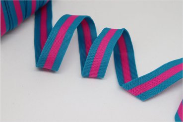 Stripes - unelastisch 2,5 cm - aqua/pink