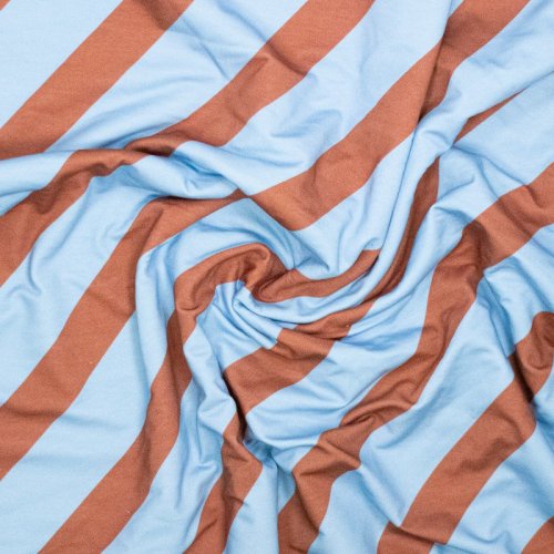 Preview: French Terry - Noa Stripes - hellblau/rost