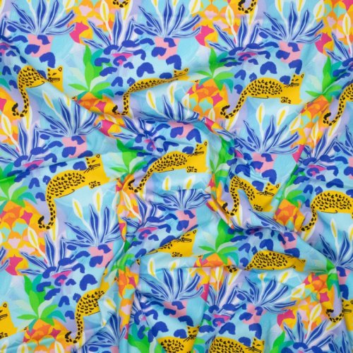 Baumwoll Popeline - Jungel - hellblau/gelb/blau - by Karina + Kind
