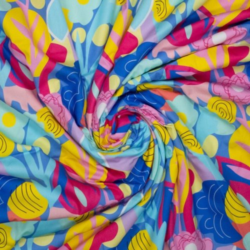Preview: Baumwoll Popeline - Symphony - hellblau/blau/gelb - by Karina + Kind
