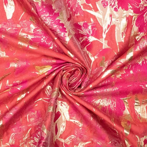 Preview: Jacquard gewebt - Prisca - mit metallic Effekt - rot/fuchsia/gold