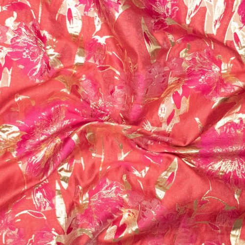 Preview: Jacquard gewebt - Prisca - mit metallic Effekt - rot/fuchsia/gold