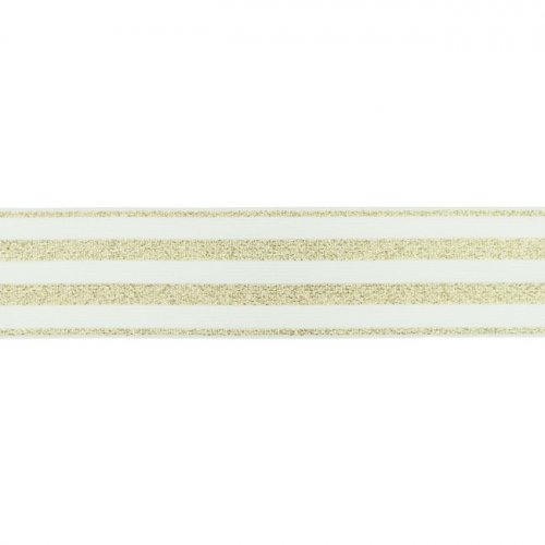 Gummiband - Streifen - Lurex gold - off weiß - 4cm